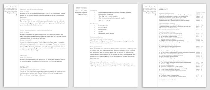 image of three pages of the heuristic evaluation